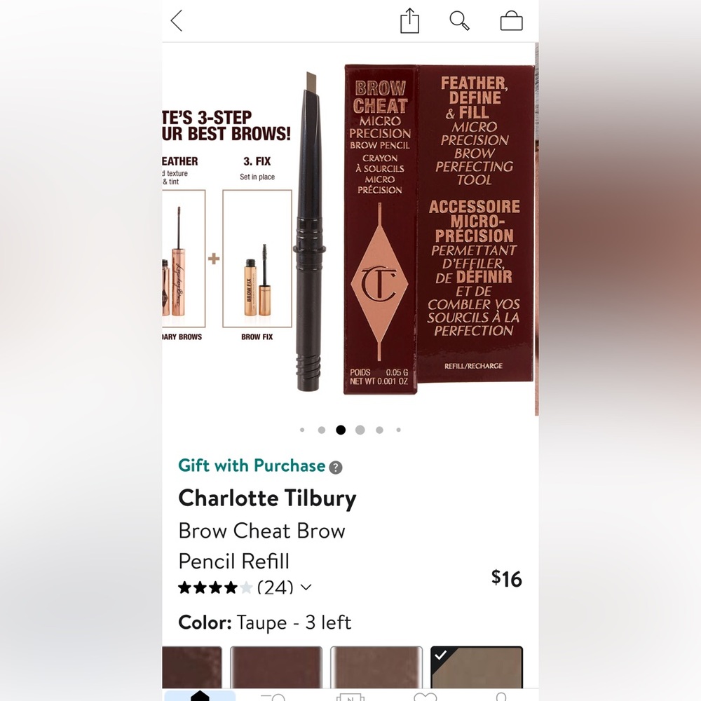 NIB Charlotte Tilbury Brow Cheat Micro Precision Brow Pencil Refill, Taupe